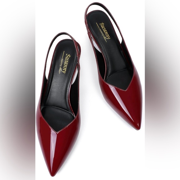Shoes - Women’s Susanny Pointed Toe Slingback Kitten Heel Pumps - Burgundy - size 10.5